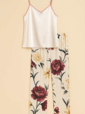 Pijama de tirantes con pantalón floral de satín