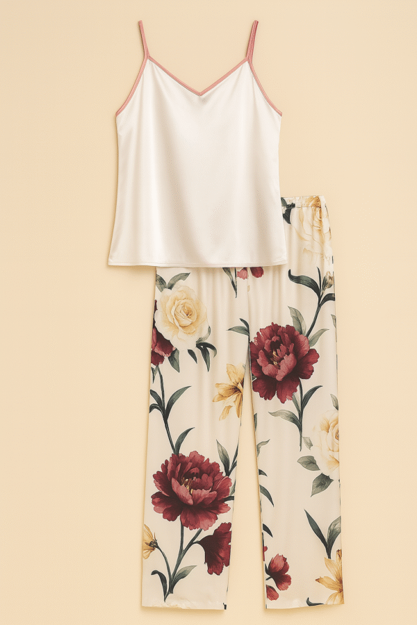 Pijama de tirantes con pantalón floral de satín
