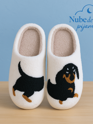 Pantuflas de felpa con diseño de perro salchicha
