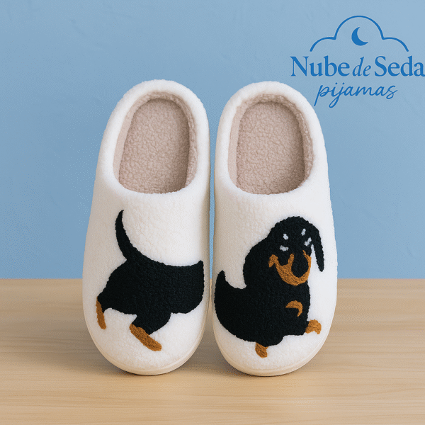 Pantuflas de felpa con diseño de perro salchicha