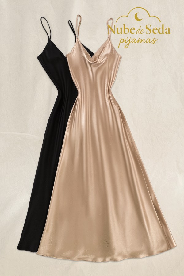 Vestido largo de satín tiritas