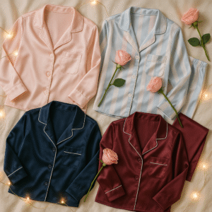 Pijama de corazones rojos en satín